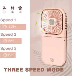 4 In 1 Handventilator, Tischventilator, Halslüfter, Handyhalter, Mit 3000mAh Powerbank, USB Faltbarer 3 Gang Ventilator, 180° Drehbarer Lüfter, Rosa -Luft Wrame Haus Geschaft 8140c93b0e56606a79d1bcbce163c34b