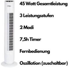 Zilan Turmventilator | 3 Stufen | 2 Modi | 7,5h Timer | Fernbedienung | Oszillierend | 19 Zilan Turmventilator | 3 Stufen | 2 Modi | 7,5h Timer | Fernbedienung | Oszillierend | -Luft Wrame Haus Geschaft 821833f89545e0ad36e0d2fbf17cb318