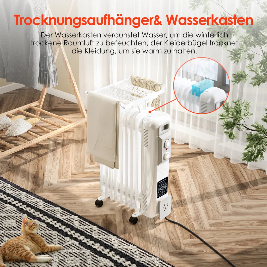 Ölradiator, 2000W Ölradiator Energiesparend, Elektroheizung Radiator Mit 9 Rippen, Ölheizung Mit Thermostat, Für Räume Bis 30qm, Heizkörper Mit Überhitzungsschutz Und 3 Heizstufen 4 Ölradiator, 2000W Ölradiator Energiesparend, Elektroheizung Radiator Mit 9 Rippen, Ölheizung Mit Thermostat, Für Räume Bis 30qm, Heizkörper Mit Überhitzungsschutz Und 3 Heizstufen – Bild 4