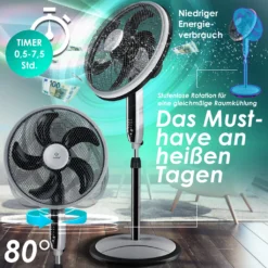 KESSER® 3in1 Standventilator Tischventilator Wandventilator Mit App Wifi , Fernbedienung | Timer | Leise Oszillation 80 Grad | Ventilator | 4 Geschwindigkeiten Inkl. Wandhalterung , Farbe:Schwarz -Luft Wrame Haus Geschaft 84fd0992e06d8e9863904890305d6826
