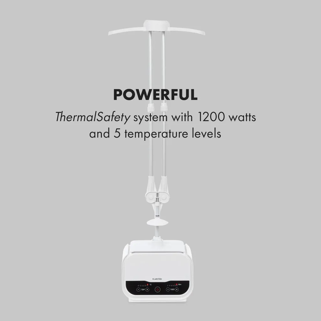 Klarstein ShirtButler Pro Automatischer Trockner Hosentrockner Hosenbügler , 2-in-1 System , 1200 Watt , Easy-Dry Technologie , Multi Size: S - XL , Thermal Safety System , 6-stufiger Timer: Bis 3 Stunden , Trocknungstemperatur: 30 - 70 °C , Bis Zu 2 Kg Maximalgewicht , LED-Kontrolllicht , Wechselbare Trocknungsaufsätze , Material: Oxford-Nylon , Weiß 7 Klarstein ShirtButler Pro Automatischer Trockner Hosentrockner Hosenbügler , 2-in-1 System , 1200 Watt , Easy-Dry Technologie , Multi Size: S - XL , Thermal Safety System , 6-stufiger Timer: Bis 3 Stunden , Trocknungstemperatur: 30 - 70 °C , Bis Zu 2 Kg Maximalgewicht , LED-Kontrolllicht , Wechselbare Trocknungsaufsätze , Material: Oxford-Nylon , Weiß – Bild 7