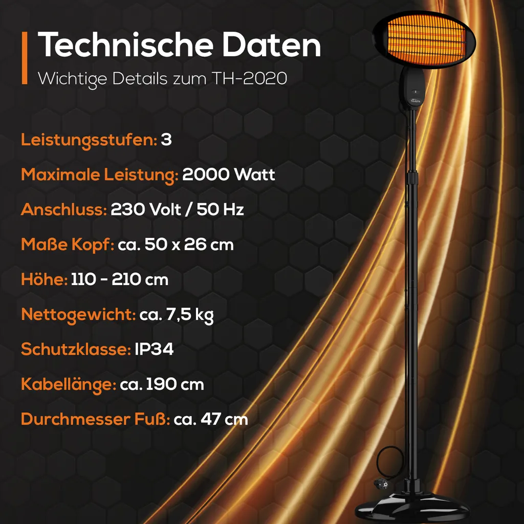 TroniTechnik Quartz-Heizstrahler Mit 3 Stufen, Verstellbarer Teleskopstange Und Kopf 16 TroniTechnik Quartz-Heizstrahler Mit 3 Stufen, Verstellbarer Teleskopstange Und Kopf – Bild 16