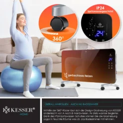 KESSER® Elektro Glasheizung Konvektor Elektroheizung Heizung Heizkörper Touch Display, Modell:Schwarz / 2000 Watt -Luft Wrame Haus Geschaft 88cdd1021e4a416ebcc73f8fca7a5edb