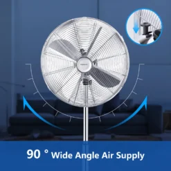 Aigostar Emery - Ventilator Standventilator Metall Mit Oszillation 90° Im Chrom -Design - Höhen Verstellbarer Standfuß Industriell Mechanisch Standlüfter 3 Geschwindigkeit 4 Blätter 60 Watt Silber -Luft Wrame Haus Geschaft 89b10244d09ff4708d2d771fee428251