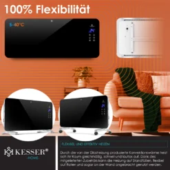 KESSER® Elektro Glasheizung Konvektor Elektroheizung Heizung Heizkörper Touch Display, Modell:Schwarz / 2000 Watt -Luft Wrame Haus Geschaft 8ad0225a68f2d184e1975ef7eafc4f1d