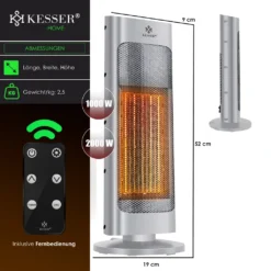 KESSER® Heizlüfter Mit Fernbedienung Energiesparend Leise 2000W Keramik Heizstrahler Standheizstrahler 15-30°C - Schnellheizer Mit 80° Oszillationsfunktion 24h Timer Heizung Turmheizstrahler, Farbe:Grau -Luft Wrame Haus Geschaft 8b12704399664aa12db9f5c082a862fd
