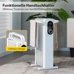 COSTWAY 1500W Ölradiator 5-35℃ Für 20m² Mit 3 Heizstufen Ölheizung Elektrisch 7 Rippen Energiesparend, Heizkörper Mobil, Überhitzungsschutz Weiß -Luft Wrame Haus Geschaft 8d22ed294616121d8904d771616bd30c