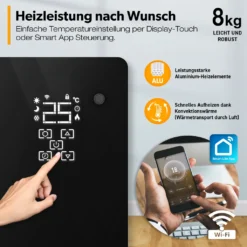 TRESKO® Elektroheizung Schwarz 2000W Inkl. WiFi & APP Glaskonvektor Konvektor Wand Heizung Glas Heizkörper Bad -Luft Wrame Haus Geschaft 905778341b29ffcd1b466190a2ab5071