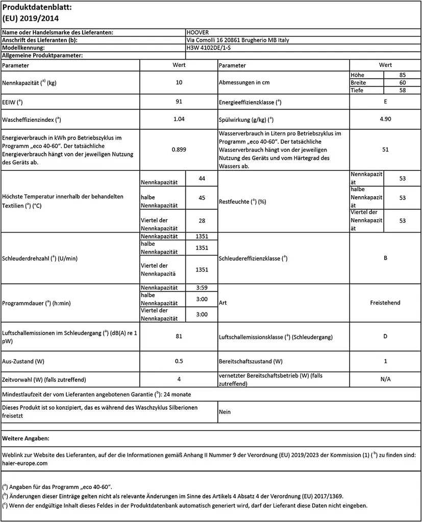 Hoover H-WASH 300 H3W4 4102DE/1-S Waschmaschine / 10 Kg / 1400 U/Min / Smarte Bedienung Mit NFC-Technologie / Symbolblende / Minutengenaue Restlaufzeitanzeige 5 Hoover H-WASH 300 H3W4 4102DE/1-S Waschmaschine / 10 Kg / 1400 U/Min / Smarte Bedienung Mit NFC-Technologie / Symbolblende / Minutengenaue Restlaufzeitanzeige – Bild 5