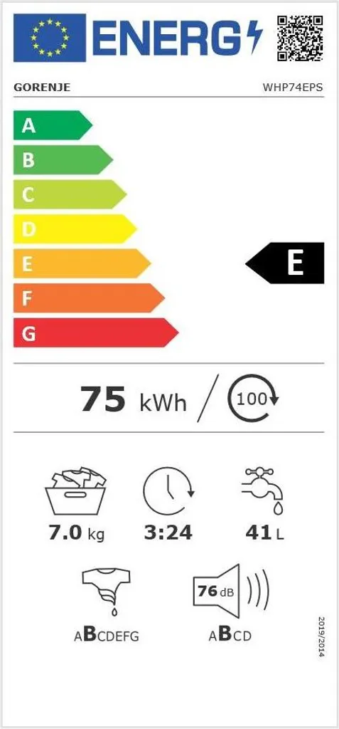Gorenje WHP74EPS Waschmaschine - Freistehend - Frontlader - 7 Kg Fassungsvermögen - 1400 U/min. - AquaStop - Weiß - Wasserpegelsensor - 15 Programme - Kindersicherung 14 Gorenje WHP74EPS Waschmaschine - Freistehend - Frontlader - 7 Kg Fassungsvermögen - 1400 U/min. - AquaStop - Weiß - Wasserpegelsensor - 15 Programme - Kindersicherung – Bild 14