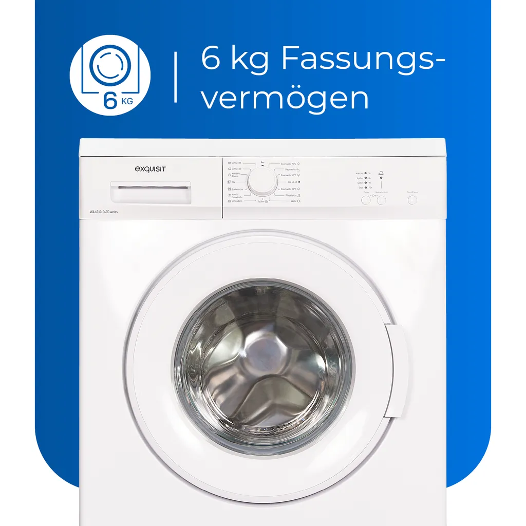 Exquisit Waschmaschine WA6010-060D Weiss | 1000 U/Min. | Fassungsvermögen 6 Kg 4 Exquisit Waschmaschine WA6010-060D Weiss | 1000 U/Min. | Fassungsvermögen 6 Kg – Bild 4