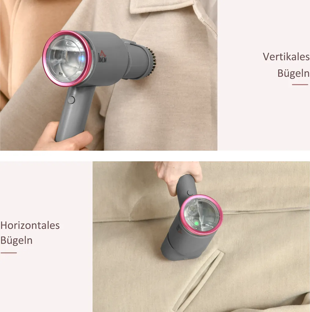 HOMCOM Dampfglätter Dampfbürste Faltbar Kleidung Hemden Dampfbügeleisen Mit 160 Ml Wassertank 1520 W Schnelles Aufheizen Aluminium Kunststoff Grau+Rosa 27,5 X 18,2 X 9 Cm 5 HOMCOM Dampfglätter Dampfbürste Faltbar Kleidung Hemden Dampfbügeleisen Mit 160 Ml Wassertank 1520 W Schnelles Aufheizen Aluminium Kunststoff Grau+Rosa 27,5 X 18,2 X 9 Cm – Bild 5