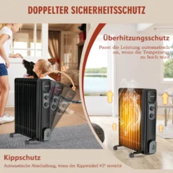 COSTWAY 2500W Ölradiator 11 Rippen Heizkörper 5-35℃, Elektrische Heizung 3 Heizstufen Mobil Mit Räder, Überhitzungsschutz -Luft Wrame Haus Geschaft 95d1aad2a3d84e9df5a5d419c82b2835