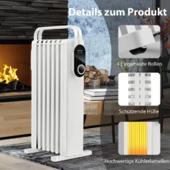 COSTWAY 1500W Ölradiator 5-35℃ Für 20m² Mit 3 Heizstufen Ölheizung Elektrisch 7 Rippen Energiesparend, Heizkörper Mobil, Überhitzungsschutz Weiß -Luft Wrame Haus Geschaft 9765386b16d3d408d819095e6301c050