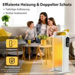 COSTWAY 1500W Ölradiator 5-35℃ Für 20m² Mit 3 Heizstufen Ölheizung Elektrisch 7 Rippen Energiesparend, Heizkörper Mobil, Überhitzungsschutz Weiß -Luft Wrame Haus Geschaft 9a14dfc0b95ec6ca1dbf5c173ababf4d