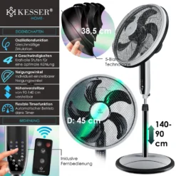 KESSER® 3in1 Standventilator Tischventilator Wandventilator Mit App Wifi , Fernbedienung | Timer | Leise Oszillation 80 Grad | Ventilator | 4 Geschwindigkeiten Inkl. Wandhalterung , Farbe:Schwarz -Luft Wrame Haus Geschaft 9a2e32857612f4ef67b08d9ec6116a88