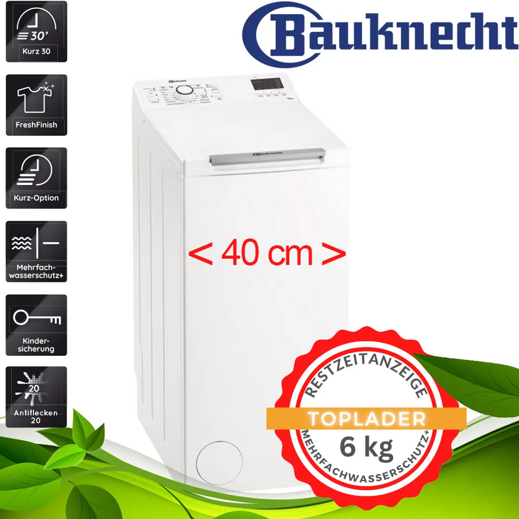 Bauknecht WAT ECO 612, Toplader, 6 Kg, B, 76 DB, 1152 RPM, 153 KWh 2 Bauknecht WAT ECO 612, Toplader, 6 Kg, B, 76 DB, 1152 RPM, 153 KWh – Bild 2