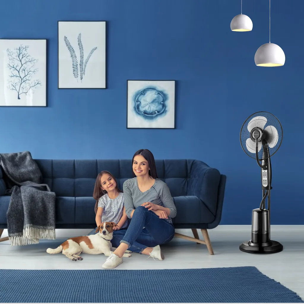 Aigostar Breeze Standventilator Mit Wasserzerstäuber, Ventilator Mit Fernbedienung, Lüfter Mit 3 Modi, Verstellbarer Neigungswinkel, Metall, Schwarz 2 Aigostar Breeze Standventilator Mit Wasserzerstäuber, Ventilator Mit Fernbedienung, Lüfter Mit 3 Modi, Verstellbarer Neigungswinkel, Metall, Schwarz – Bild 2