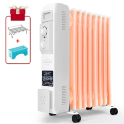 Ölradiator, 2000W Ölradiator Energiesparend, Elektroheizung Radiator Mit 9 Rippen, Ölheizung Mit Thermostat, Für Räume Bis 30qm, Heizkörper Mit Überhitzungsschutz Und 3 Heizstufen