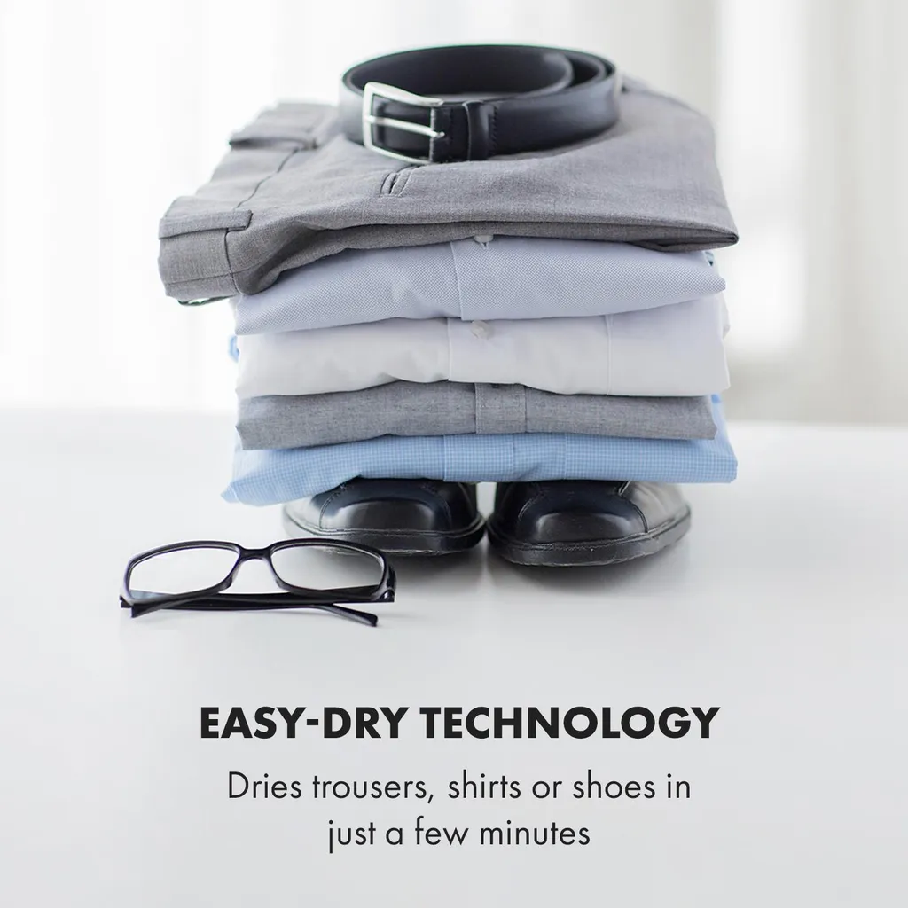 Klarstein ShirtButler Pro Automatischer Trockner Hosentrockner Hosenbügler , 2-in-1 System , 1200 Watt , Easy-Dry Technologie , Multi Size: S - XL , Thermal Safety System , 6-stufiger Timer: Bis 3 Stunden , Trocknungstemperatur: 30 - 70 °C , Bis Zu 2 Kg Maximalgewicht , LED-Kontrolllicht , Wechselbare Trocknungsaufsätze , Material: Oxford-Nylon , Weiß 4 Klarstein ShirtButler Pro Automatischer Trockner Hosentrockner Hosenbügler , 2-in-1 System , 1200 Watt , Easy-Dry Technologie , Multi Size: S - XL , Thermal Safety System , 6-stufiger Timer: Bis 3 Stunden , Trocknungstemperatur: 30 - 70 °C , Bis Zu 2 Kg Maximalgewicht , LED-Kontrolllicht , Wechselbare Trocknungsaufsätze , Material: Oxford-Nylon , Weiß – Bild 4