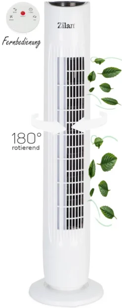 Zilan Turmventilator | 3 Stufen | 2 Modi | 7,5h Timer | Fernbedienung | Oszillierend |