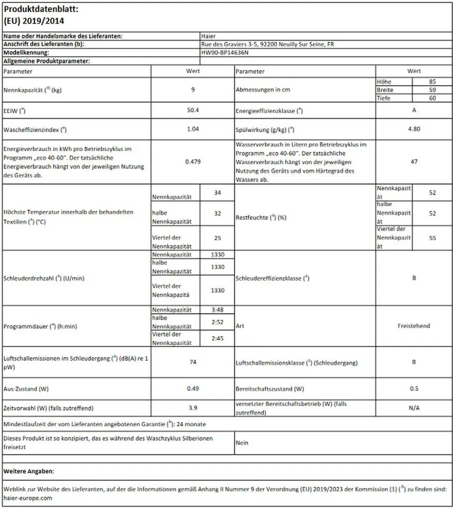 Haier HW90-BP14636N Waschmaschine Frontlader Bürstenloser Inverter Motor 10 Haier HW90-BP14636N Waschmaschine Frontlader Bürstenloser Inverter Motor – Bild 10