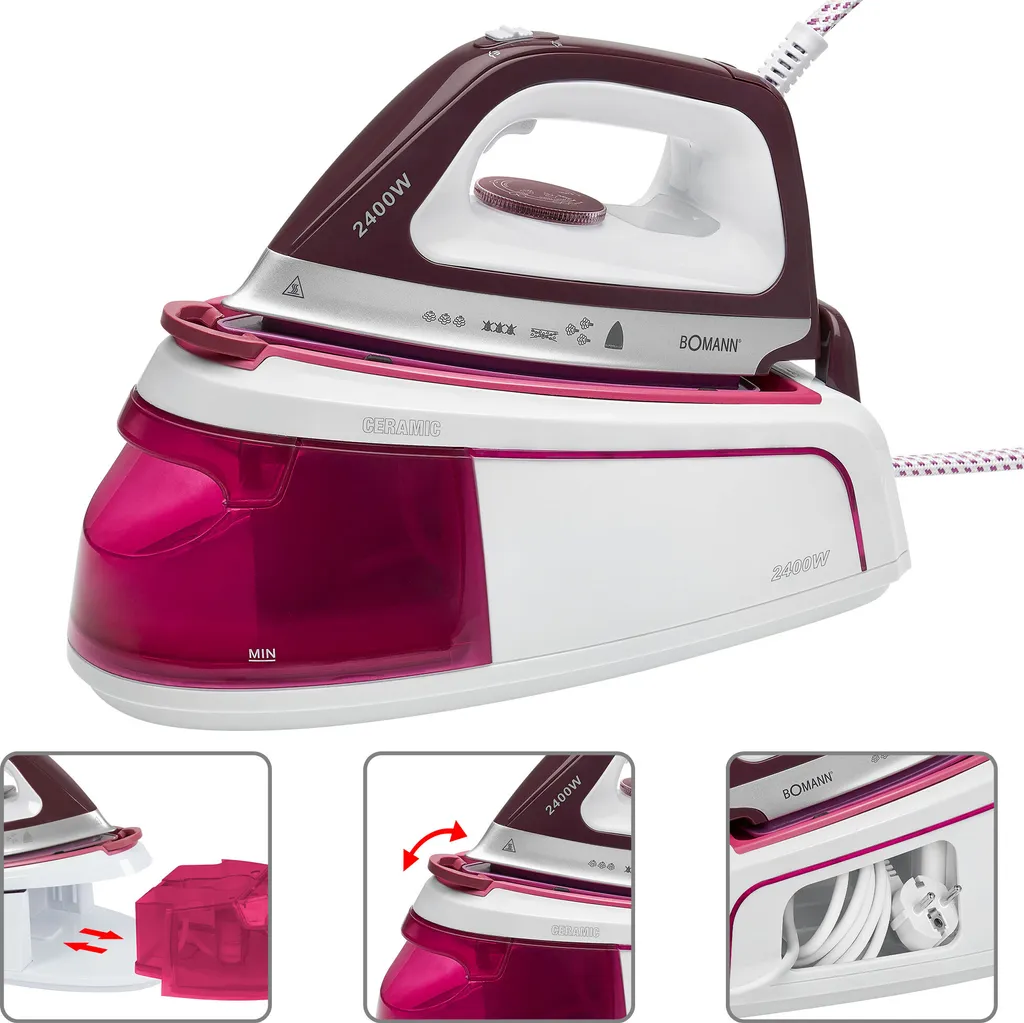 Bomann DBS 6034 CB Dampfbügelstation, Superglide-Keramiksohle, 3,5 Bar Dampfdruck, Elektronisches Anti-Tropf-System, 2300W, Weiß-flieder 4 Bomann DBS 6034 CB Dampfbügelstation, Superglide-Keramiksohle, 3,5 Bar Dampfdruck, Elektronisches Anti-Tropf-System, 2300W, Weiß-flieder – Bild 4