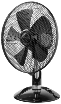 Bestron Mobiler Tischventilator, Mit Integriertem Steuerungsring, 3 Geschwindigkeitsstufen Und Horizontale Oszillation Um 80°, Höhe: 39 Cm, Ø 35 Cm, 45 W, Schwarz