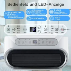COSTWAY Heizlüfter 3,3kW 5in1 Klimaanlage 16000BTU/4,7kW, Für 117m³, Klimagerät Mobil 56dB Entfeuchter, Inkl. Schlafmodus, 24H Timer, Fernbedienung & App, Abluftschlauch, 16-32℃ -Luft Wrame Haus Geschaft a6dc8b6495c997a2b49f2af9917782c0