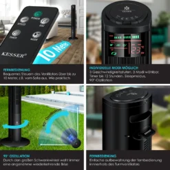 KESSER® Turmventilator Mit Fernbedienung | 120 Cm | Oszilation | 55W | LED-Display | Ventilator Mit 3 Geschwindigkeitsstufen + Timer Bis 12 Stunden + 3 Betriebsmodi + 90° Oszillierend Towerventilator, Farbe:Schwarz -Luft Wrame Haus Geschaft ab8e6963f0f664c5b0d4fe7fc54ff961