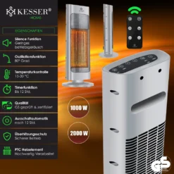 KESSER® Heizlüfter Mit Fernbedienung Energiesparend Leise 2000W Keramik Heizstrahler Standheizstrahler 15-30°C - Schnellheizer Mit 80° Oszillationsfunktion 24h Timer Heizung Turmheizstrahler, Farbe:Grau -Luft Wrame Haus Geschaft ab9c8d898fd58bb1e54591dd0753e477
