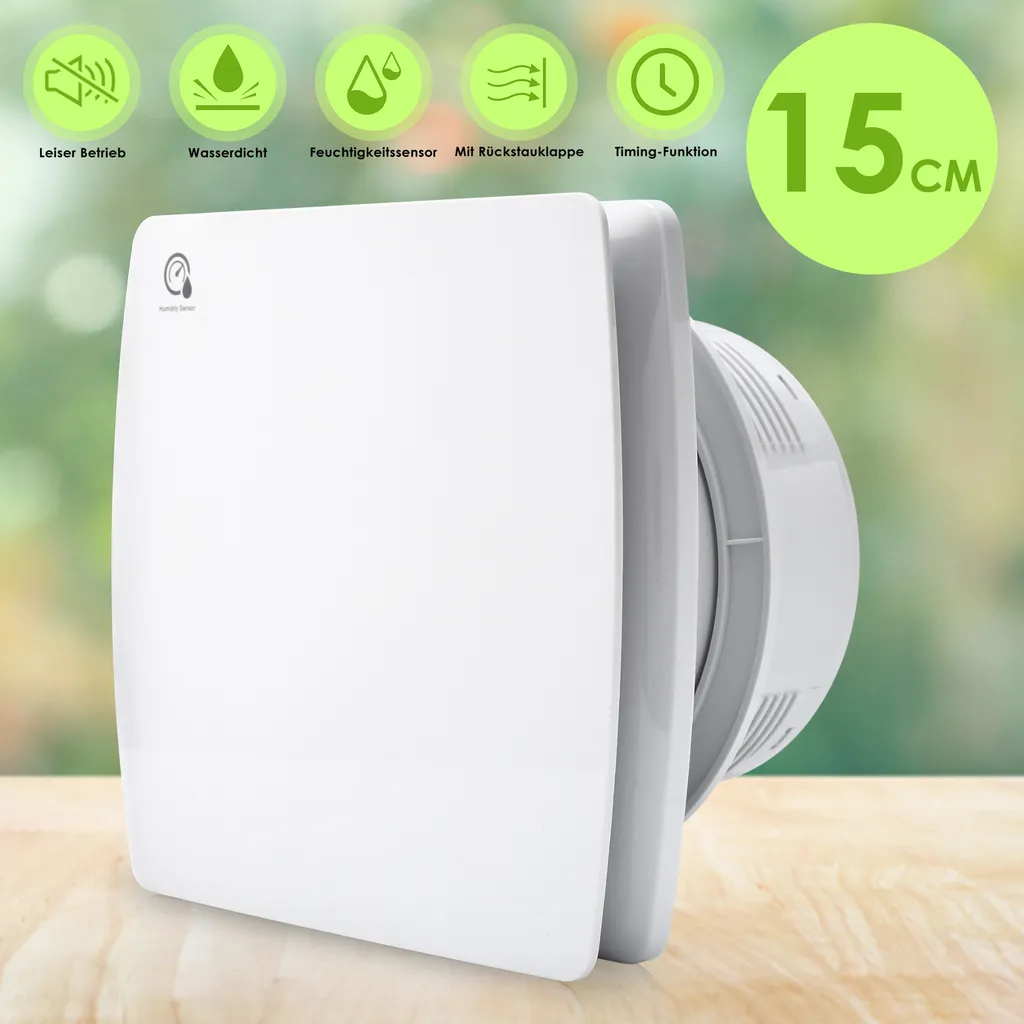 EINFEBEN Badlüfter 150mm Mit Feuchtigkeitssensor Und Einstellbarer Nachlaufzeit, Wandlüfter Mit Rückflussleitblech Und Timing-Funktion, Ventilator Lüfter Für Bad WC Küche Wandventilator Badezimmer 2 EINFEBEN Badlüfter 150mm Mit Feuchtigkeitssensor Und Einstellbarer Nachlaufzeit, Wandlüfter Mit Rückflussleitblech Und Timing-Funktion, Ventilator Lüfter Für Bad WC Küche Wandventilator Badezimmer – Bild 2