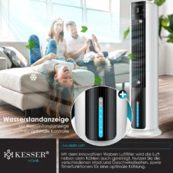 KESSER® 4in1 Mobile Klimaanlage Tower Klimagerät Ventilator/Luftkühler/Luftbefeuchter/Ionisator, Mit Fernbedienung , Timer , Wassertank, 60W, Klima , 2 Kühlakkus Turmventilator, Farbe:Weiß / Schwarz 14 KESSER® 4in1 Mobile Klimaanlage Tower Klimagerät Ventilator/Luftkühler/Luftbefeuchter/Ionisator, Mit Fernbedienung , Timer , Wassertank, 60W, Klima , 2 Kühlakkus Turmventilator, Farbe:Weiß / Schwarz -Luft Wrame Haus Geschaft b2d5ddb3902e7f6c9d0f2b5b614fb275