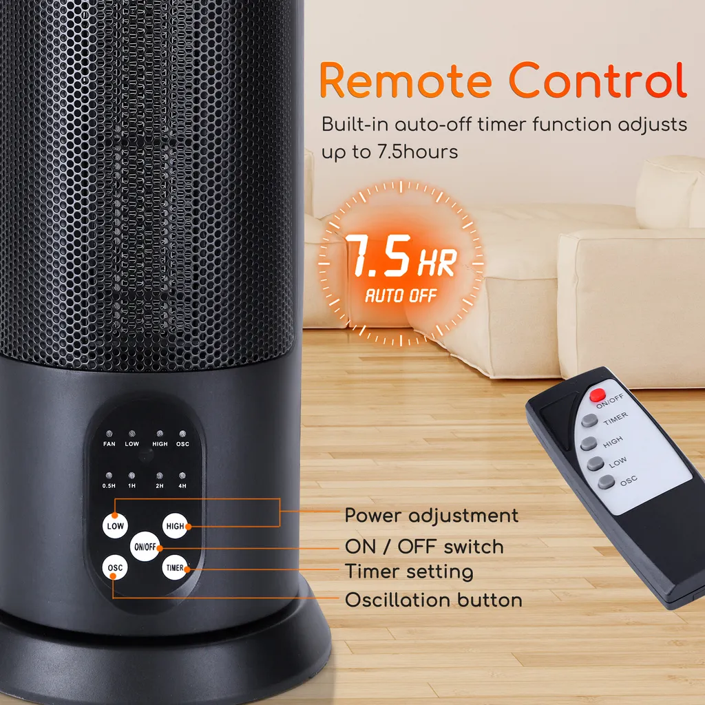 Aigostar Bert - PTC Keramik Heizlüfter Mit Fernbedienung, 3 Mode Heizstufen, 70° Oszillation, Leise Und Energiesparend Heizleistung 2000W, 7.5 H Timer, Heizung Heater Schnellheizer, Schwarz 6 Aigostar Bert - PTC Keramik Heizlüfter Mit Fernbedienung, 3 Mode Heizstufen, 70° Oszillation, Leise Und Energiesparend Heizleistung 2000W, 7.5 H Timer, Heizung Heater Schnellheizer, Schwarz – Bild 6