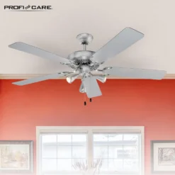 ProfiCare Deckenventilator PC-DVL 3078 5-Flügel-Ventilator Für Räume Bis 40 M² Inkl. Beleuchtung, 4 Leistungs-Stufen, 132cm Durchmesser, 60 Watt, Edelstahl -Luft Wrame Haus Geschaft b4b0c6fd498c2d57836b4539ec1d1814