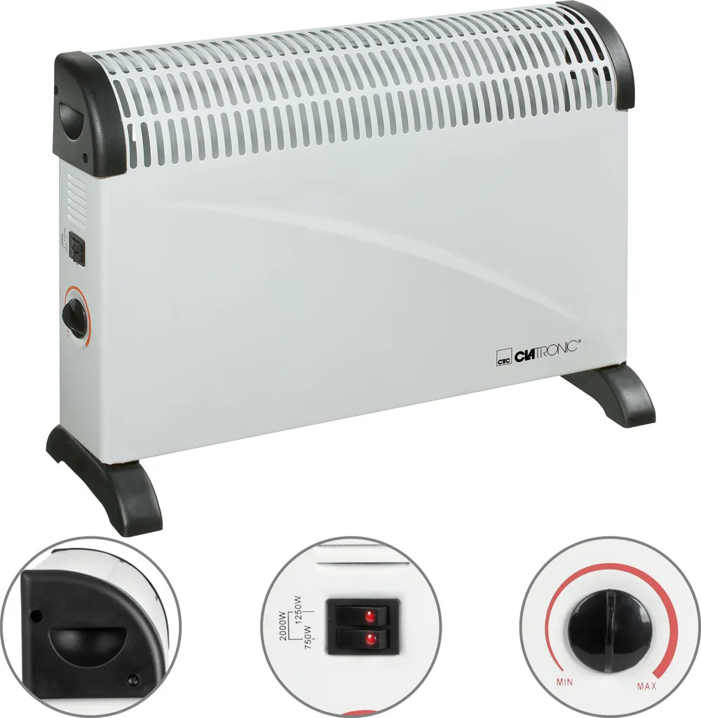 Clatronic KH 3077 Konvektor Heizung, Mobile Wärme, 3 Heizstufen (750/1250/2000 Watt), Stufenlos Regelbarer Thermostat, Komfortable Tragemulden, Geräuscharm 2 Clatronic KH 3077 Konvektor Heizung, Mobile Wärme, 3 Heizstufen (750/1250/2000 Watt), Stufenlos Regelbarer Thermostat, Komfortable Tragemulden, Geräuscharm – Bild 2