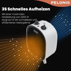 Pelonis 🔥 Heizlüfter, Energiesparend Klein 2000W Elektrische Heizung 2 Heizstufen & Gebläse-Modus, Kippschutz & Überhitzungsschutz Für Büro Wohnzimmer Schlafzimmer - Weiß -Luft Wrame Haus Geschaft b94d11529ec5221a52bf4047fc60bd37