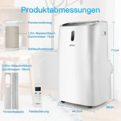 COSTWAY Heizlüfter 3,3kW 5in1 Klimaanlage 16000BTU/4,7kW, Für 117m³, Klimagerät Mobil 56dB Entfeuchter, Inkl. Schlafmodus, 24H Timer, Fernbedienung & App, Abluftschlauch, 16-32℃ -Luft Wrame Haus Geschaft b9743126260326313f2490446dc4aa54