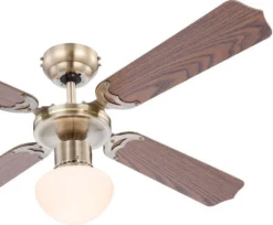 Globo Lighting VENTILATOR Metall Altmessing, Blade Turnable, Zugschalter Kette, Max. Motorleistung 50W, Optimale Raumnutzung 15m², Abkühlung, Aufheizen, Geschwindigkeitsstufen 115/185/235 RPM, ø: 1066mm, H: 415mm, Exkl. 1x E27 60W 230V -Luft Wrame Haus Geschaft ba50691699c4d27aa433e26a329094b4