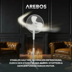 AREBOS Standventilator Turmventilator 45W, 80° Oszillation, 3 Geschwindigkeitsstufen, Leiser Betrieb, Weiß, Höhenverstellbar Bis 122 Cm, Bis 30° Neigbar -Luft Wrame Haus Geschaft bb480b4b7378fd4979691c7902ac5c20