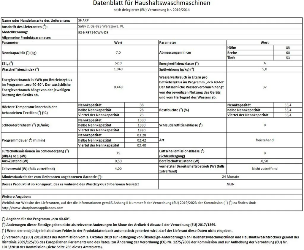 Sharp ES-NFB714CWA-DE Waschmaschine 7kg 1400 U/min 11 Sharp ES-NFB714CWA-DE Waschmaschine 7kg 1400 U/min – Bild 11