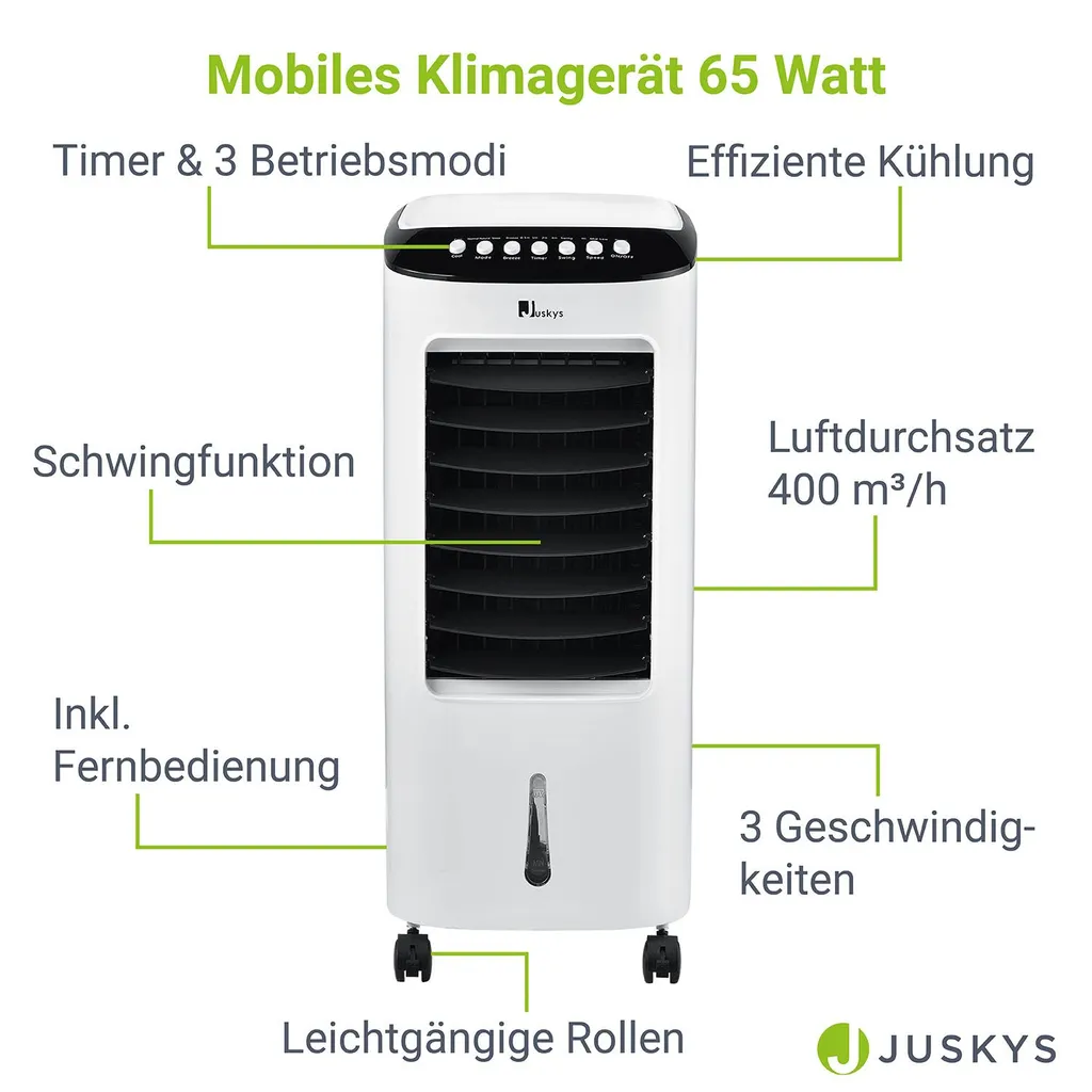 Juskys Mobile Klimaanlage Mit Fernbedienung, Schwingfunktion & Timer – Klimagerät 65 Watt 76 Cm – Luftkühler 3 Geschwindigkeiten – Weiß 3 Juskys Mobile Klimaanlage Mit Fernbedienung, Schwingfunktion & Timer – Klimagerät 65 Watt 76 Cm – Luftkühler 3 Geschwindigkeiten – Weiß – Bild 3