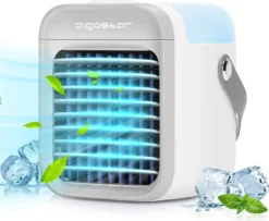 Aigostar Ice Cube - Luftkühler, Luftkühler Mini Klimaanlage Mit 300 ML Wassertank, Mini Klimagerät Mit 3 Stufen & 7 Stimmungslichtern- Mobiles Klimagerät Für Schlafzimmer, Baby, Büro,im Freien