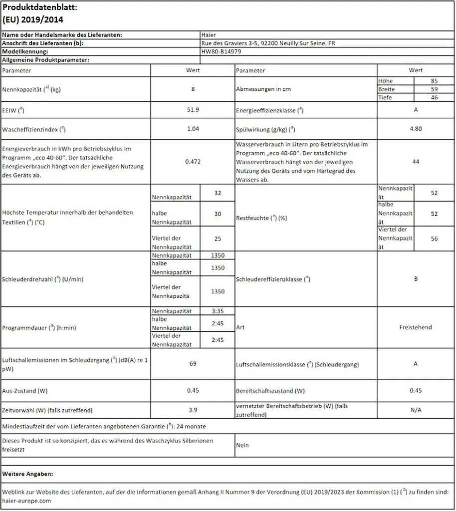 Haier Waschmaschine 8kg HW80-B14979 12 Haier Waschmaschine 8kg HW80-B14979 – Bild 12