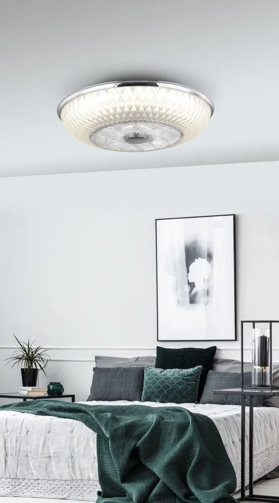 Globo Lighting Deckenventilator Metall Verchromt, Kunststoff, Acryl Satiniert, Dimmbar, Farben Fixierbar, Fernbedienung, Batterie Inkludiert 2x AAA, Max. Motorleistung 30W, ø: 550mm, H: 200mm, Inkl. LED 36W 230V, 2900lm Source, 2120lm Output, CCT 3000-6000K 4 Globo Lighting Deckenventilator Metall Verchromt, Kunststoff, Acryl Satiniert, Dimmbar, Farben Fixierbar, Fernbedienung, Batterie Inkludiert 2x AAA, Max. Motorleistung 30W, ø: 550mm, H: 200mm, Inkl. LED 36W 230V, 2900lm Source, 2120lm Output, CCT 3000-6000K – Bild 4