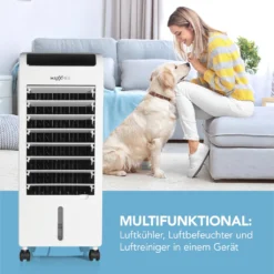 MAXXMEE Luftkühler Mobil 80 W - Zum Kühlen, Befeuchten & Ionisieren Der Raumluft - Weiß Luftkühler Ventilator Kühlgerät Klimagerät Mobil Luftbefeuchter Ionisator Timer -Luft Wrame Haus Geschaft c081cf56cb99f3d0ef62441a76bf93d2