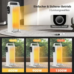 COSTWAY 1500W Ölradiator 5-35℃ Für 20m² Mit 3 Heizstufen Ölheizung Elektrisch 7 Rippen Energiesparend, Heizkörper Mobil, Überhitzungsschutz Weiß -Luft Wrame Haus Geschaft c1977d5b465bc1b38ff3ed520d9726f5