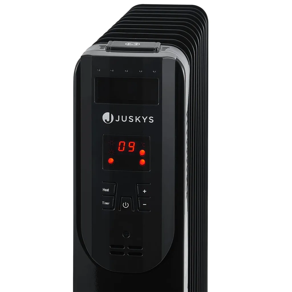 Juskys Elektroheizung Ölradiator 2500 Watt - Heizung Elektrisch Mit 3 Stufen, Thermostat, 12 H-Timer & Überhitzungsschutz - Radiator Schwarz 9 Juskys Elektroheizung Ölradiator 2500 Watt - Heizung Elektrisch Mit 3 Stufen, Thermostat, 12 H-Timer & Überhitzungsschutz - Radiator Schwarz – Bild 9