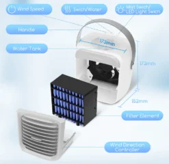 Aigostar Mini Luftkühler Mit Wassertank, Nebel Top Fill Luftbefeuchter 300 Ml Mit 3 Windstufen & 7 Nachtlicht Und Duft-Diffusor, Für Schlafzimmer, Baby, Büro,imFreien -Luft Wrame Haus Geschaft c48024473ba9f024ea51874f51fa5c65