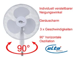 Elta Standventilator 45W Weiß Ventilator Oszillation 122cm Lüfter Luftkühler -Luft Wrame Haus Geschaft c4d359fadd2157b95190017654146607